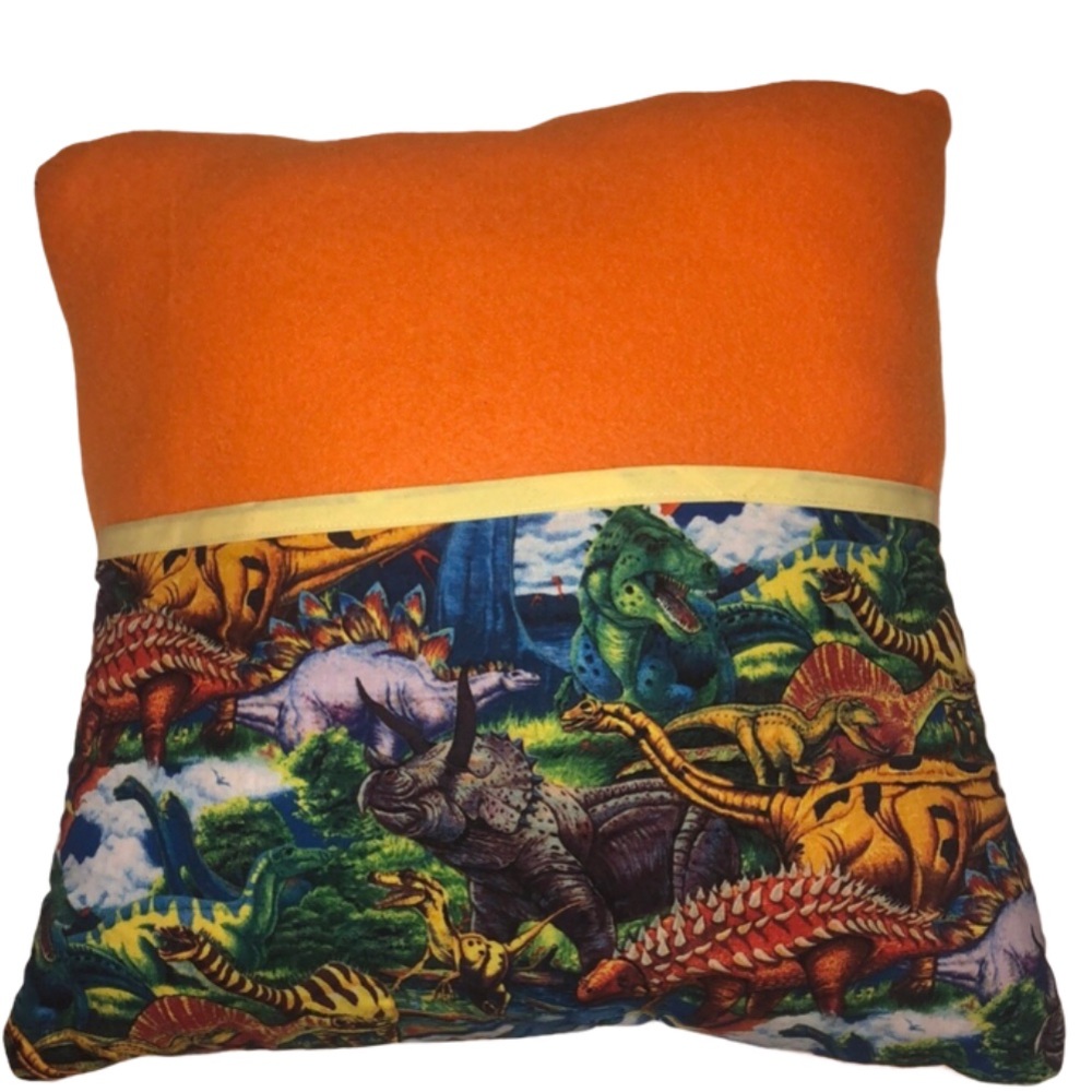 Dinosaur pocket pillow handmade